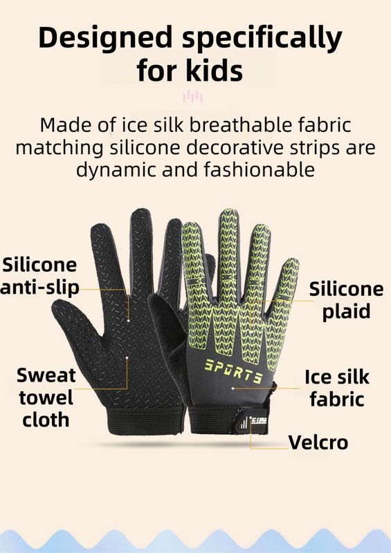 Black and Green Breathable Cycling Gloves for Kids - Non-Slip Silicone Grip, Ice Silk & Shock-Absorbing Sports Mitts (M Size) — image 2