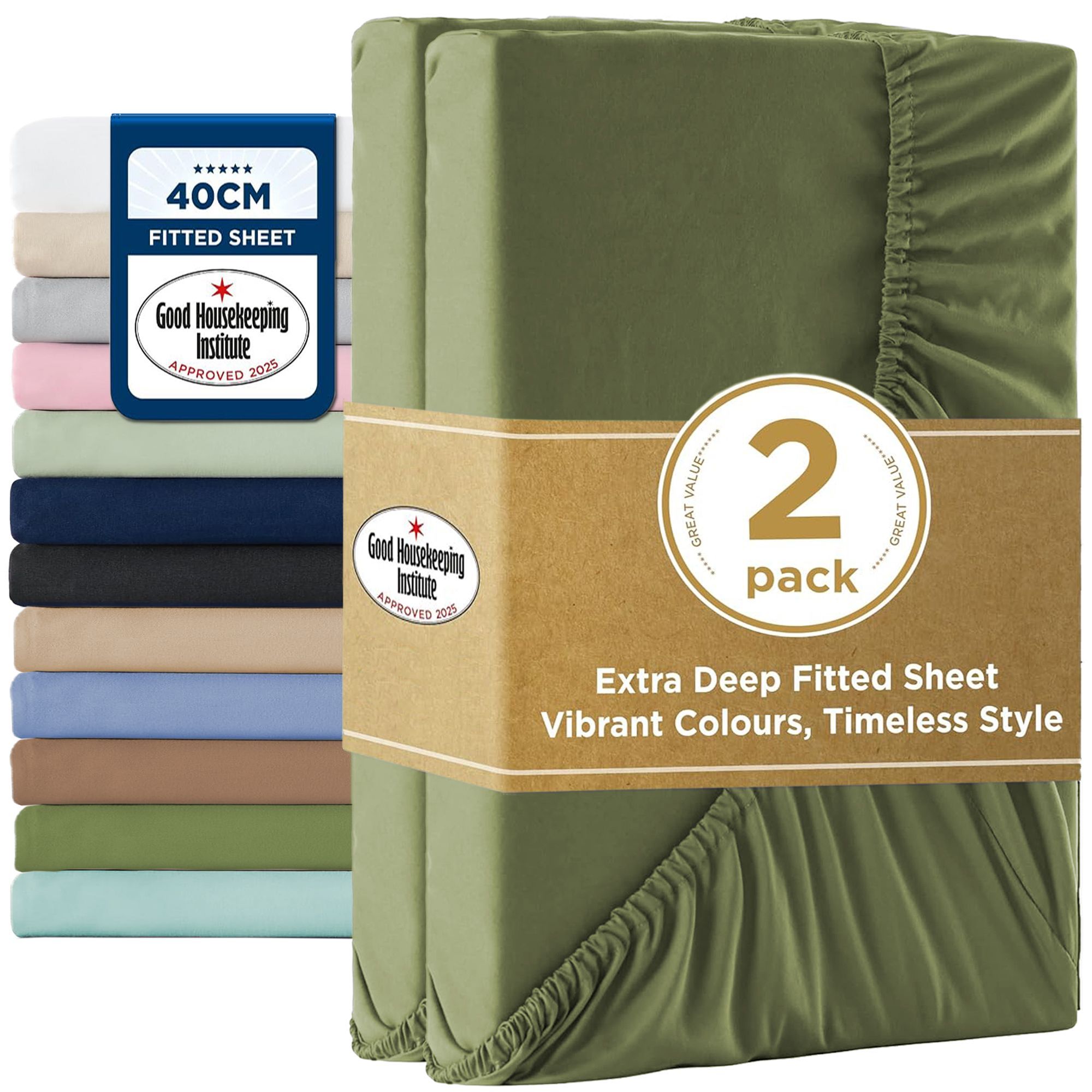 2000TC Hotel Quality Fitted Sheets - 2 Piece Fitted Sheets -Breathable Bedding - Wrinkle, Fade, Stain Resistant- 16inch/40cm Deep Pocket Fitted Bed