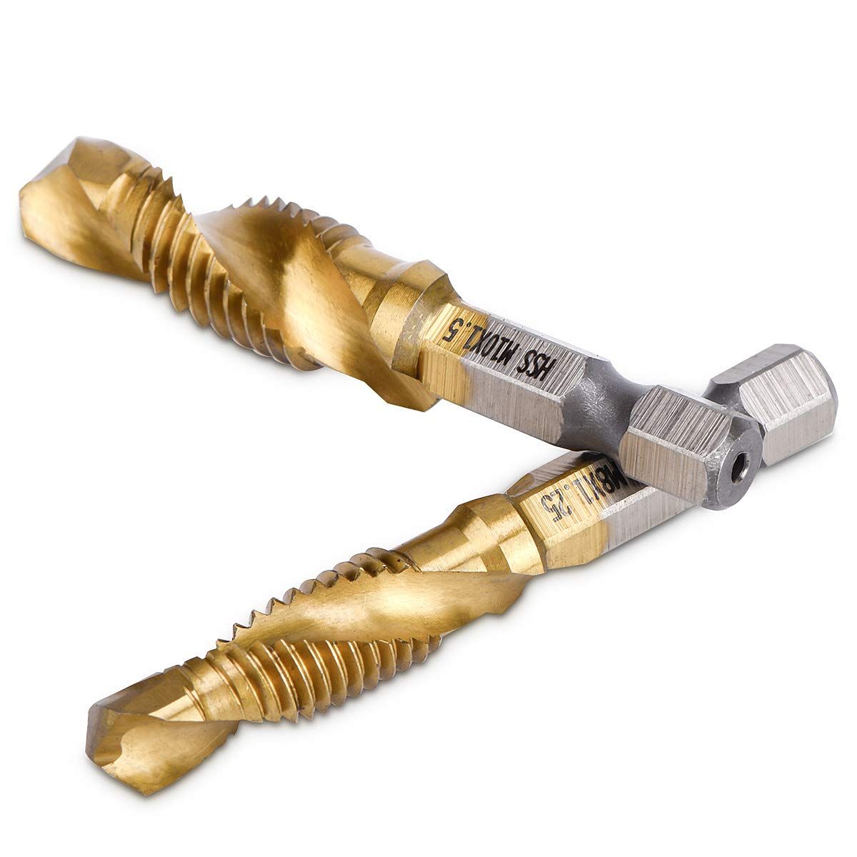 Combination Drill Tap Bit Set 6 Piece Hex Shank Quick Change HSS Titanium Coated Spiral Tap Drill Bit Include Spiral Screw Tap Set — image 5