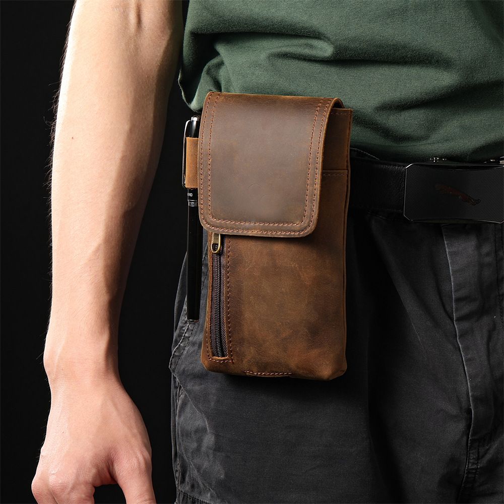 Phone Holster Case with Belt Clip Genuine Leather Belt Pouch Cell Phone Holder Premium Leather Pouch with Belt Clip Phone Holster Belt Case, Brown โ image 2