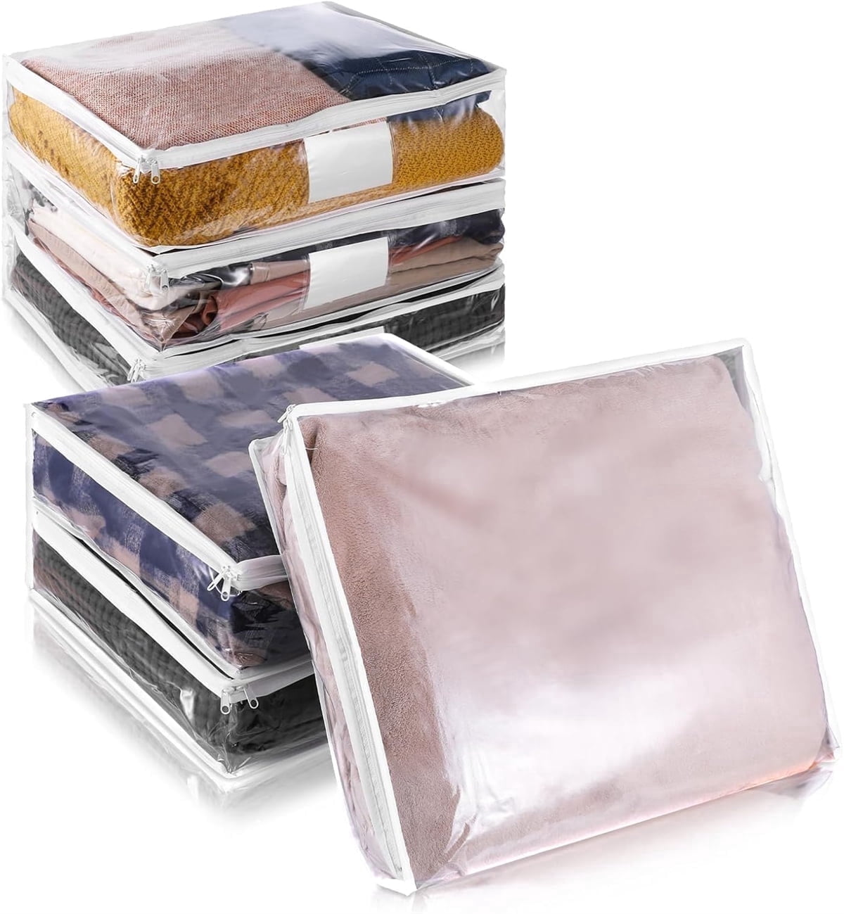 6 Pcs Clear Zippered Storage Bags,Clothes Bag Organizer with Zipper,Plastic Sheet Organizer and Storage for Sweater Blankets Sheet Linen Quilt Bed Pillow Cube