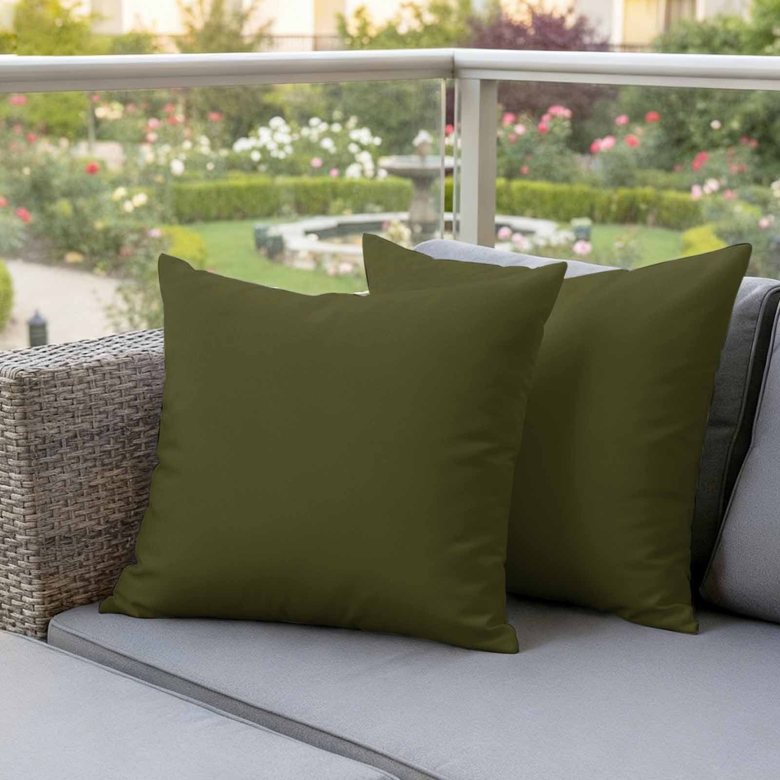 Olive Outdoor Pillow Covers 24"x24" Set of 2, Plain Waterproof Throw Pillow Covers for Patio Sofa Furniture, Decorative Cushions, Green, Olive Green — image 4