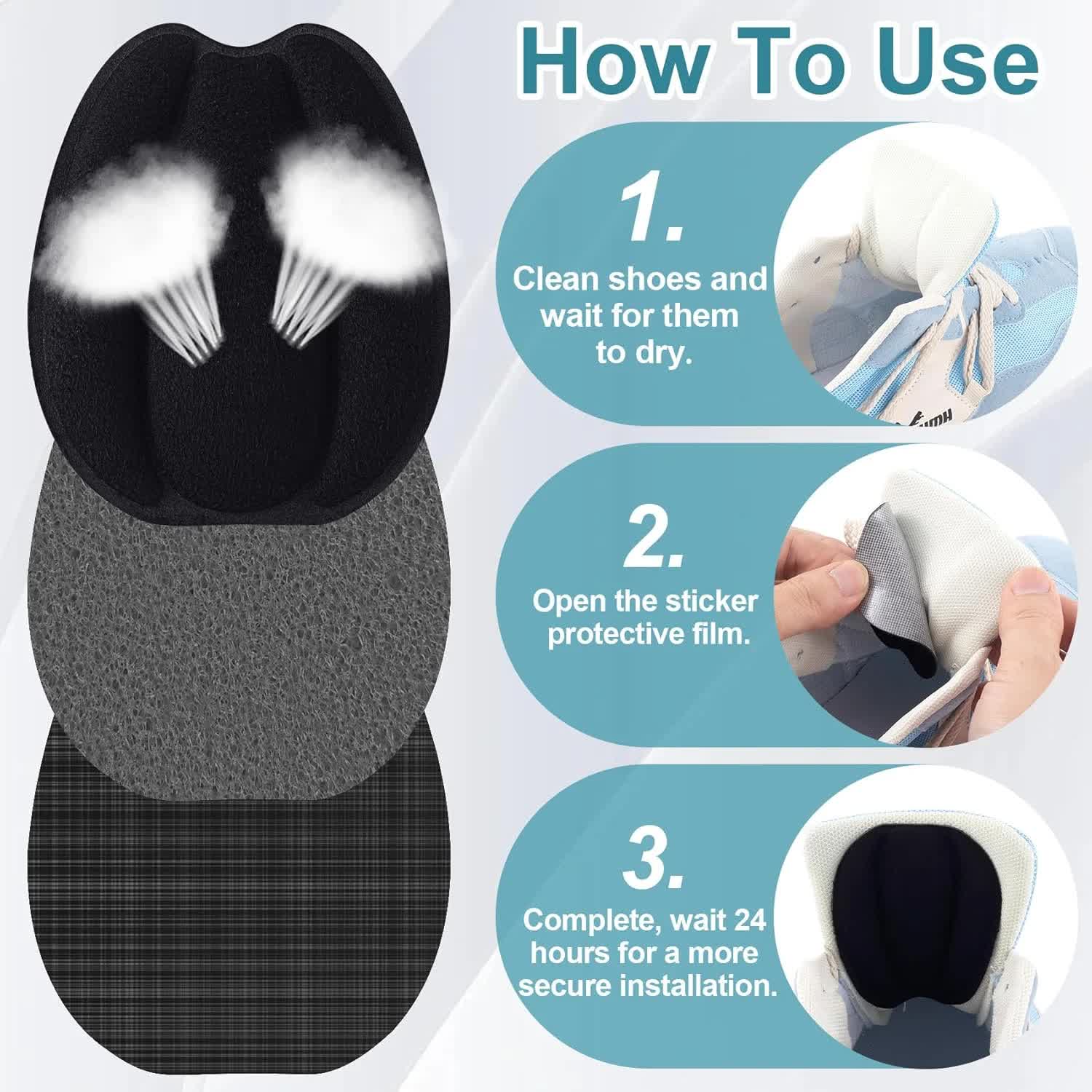 4 Pairs Self Adhesive Tongue Pads for Shoes Too Big, Non Slip Tongue Cushion Insert for Loose Shoe Size Reducer, Shoe Filler Shoe Heel Inserts for Men Women — image 4