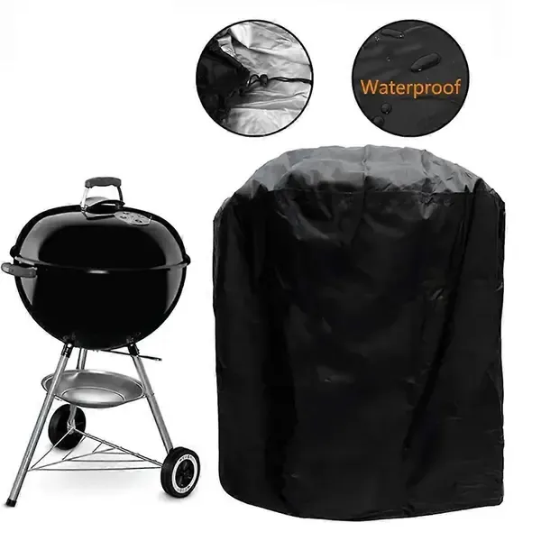 1 Piece 210D Oxford Charcoal Grill Cover, Waterproof Dustproof Outdoor BBQ Protector with Adjustable Drawstring, Black, 58 x 77 cm — image 2