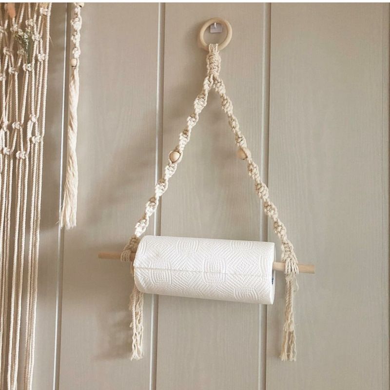 Paper Towel Holder Paper Towel Hanging for Kitchen Bathroom-Handmade Cotton Rope Macrame Toilet Paper Holder Towel Rack โ image 3