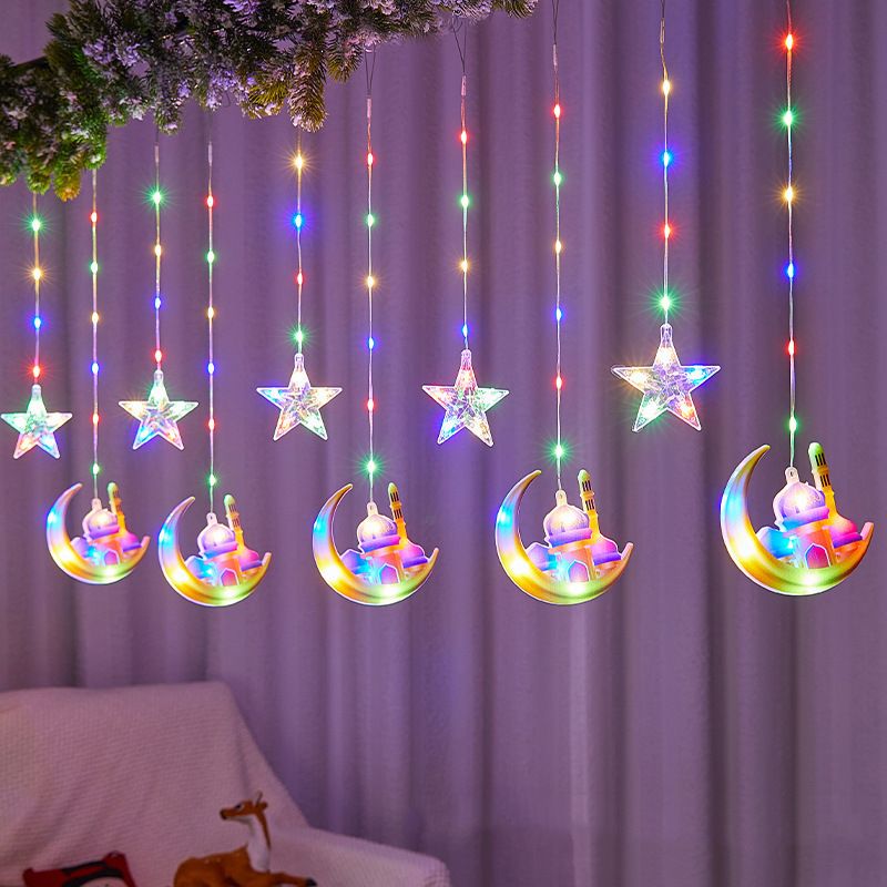 Lights Moon-Star Curtain Lights: 8 Modes Ramadan Decorations Curtain String Lights Fairy String Lights for Kids Bedroom Decor — image 5