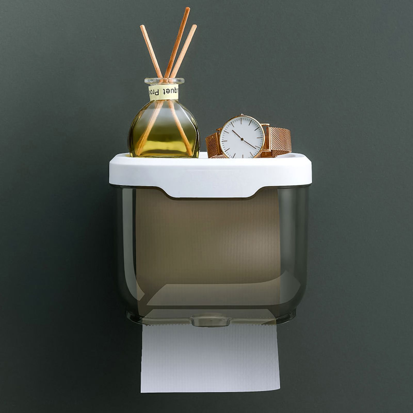 Wall Mounted Tissue Box Waterproof Durable Transparent Plastic Black Tissue Box for Bathroom 15.5 × 13 × 13cm/6.10 × 5.11 × 5.11in