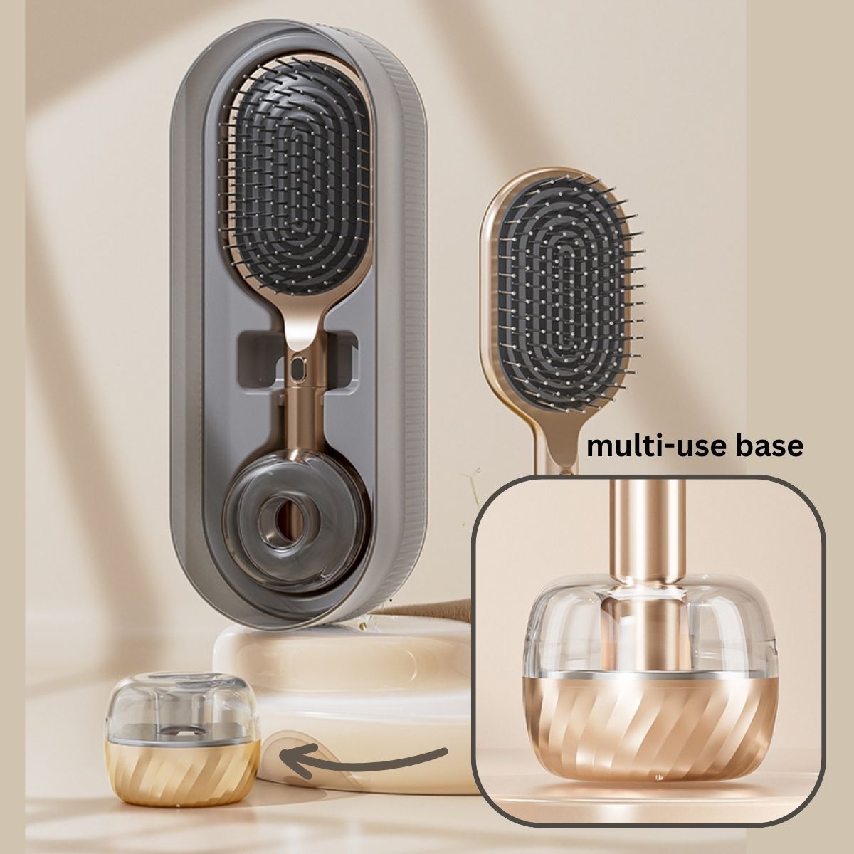 Air Cushion Massage Hair Brush Set with Wall Mount Holder Base - Black — image 5