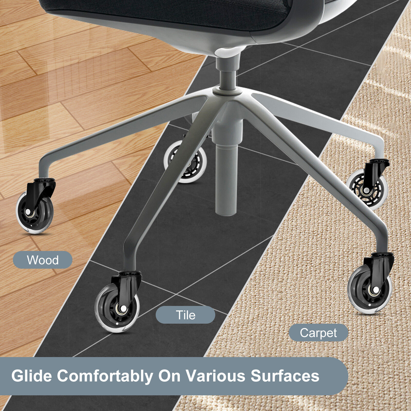 5X 3'' Rollerblade Style Wheels Office Chair Casters - Slient Smooth, 11x22mm Stem — image 5