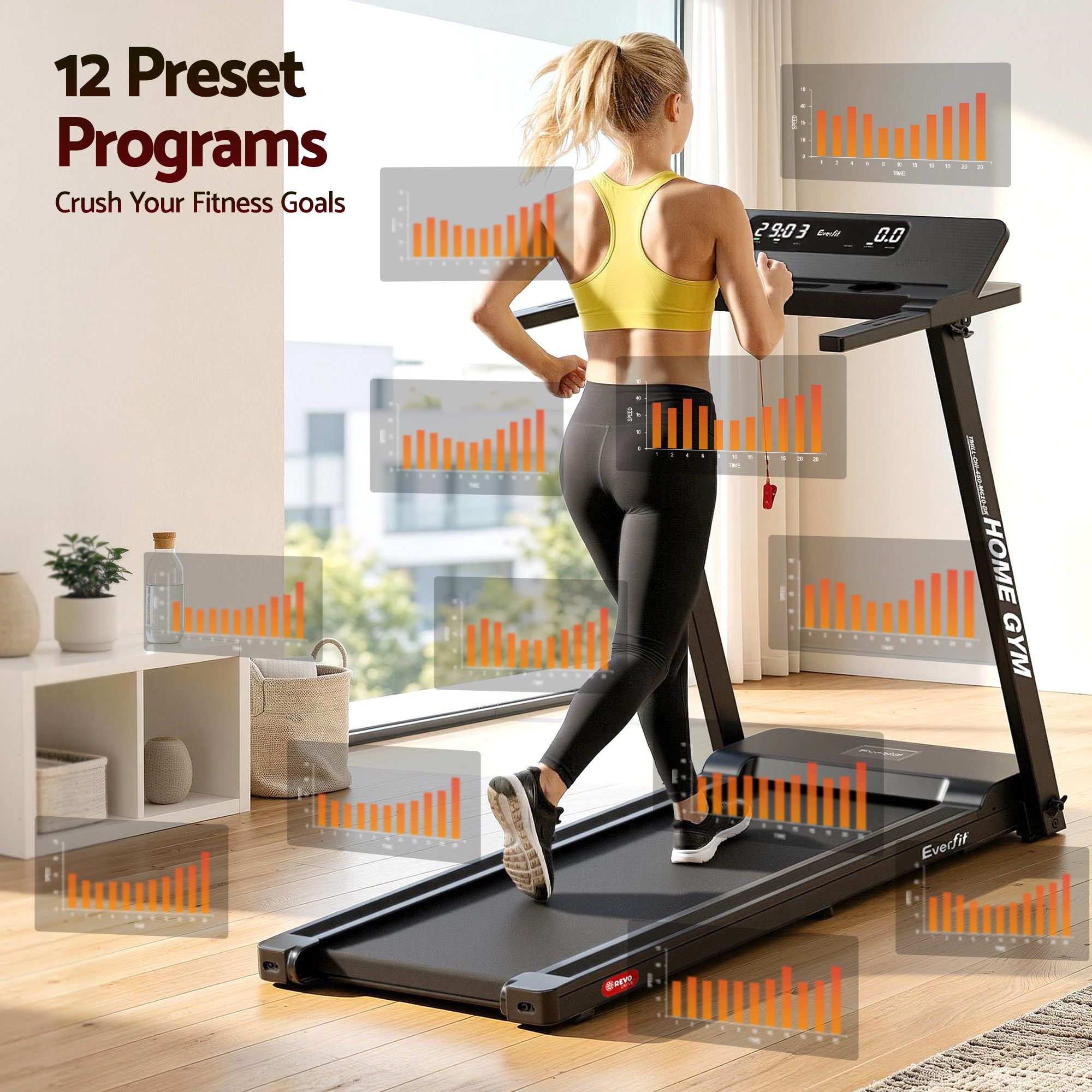 Everfit Treadmill Electric Home Gym Fitness Exercise Fully Foldable 450mm Black — image 3