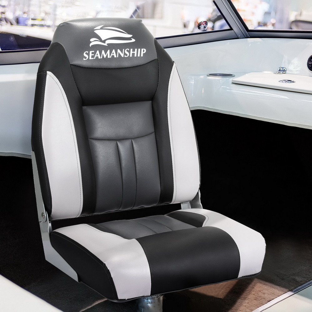 Seamanship 2X Folding Boat Seats Marine Seat Swivel High Back 12cm Padding Black — image 4