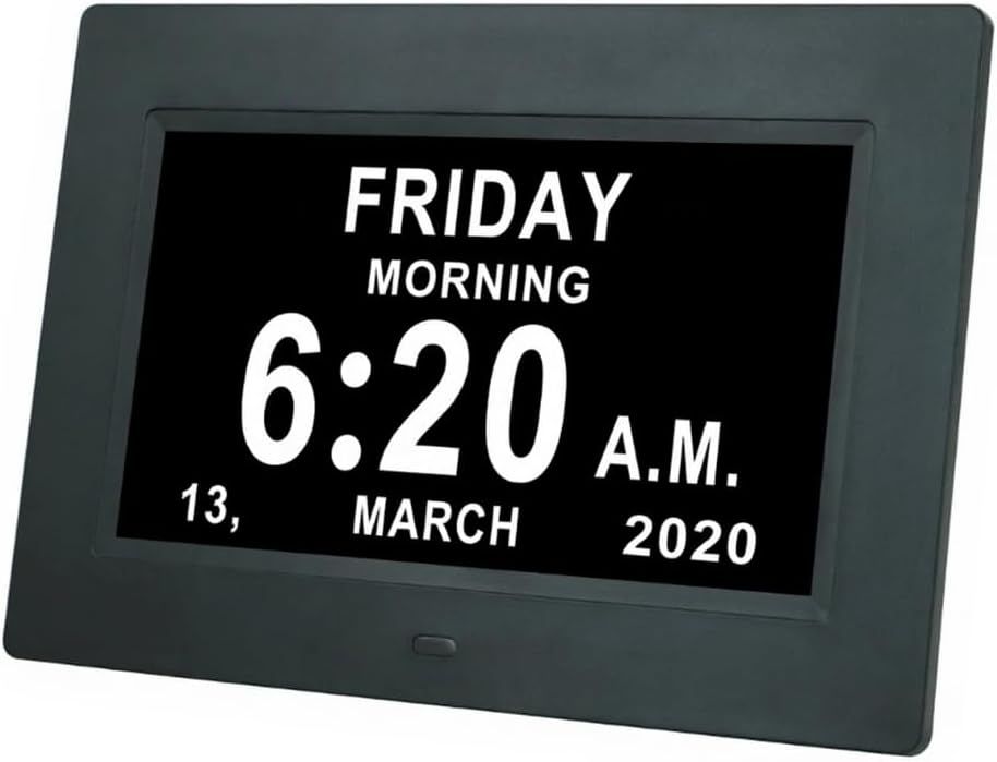 7" Large Display Digital Clock with Detailed Time & Date, Multiple Alarm Reminders,Language Options,Plug-in operation,Designed specifically for the