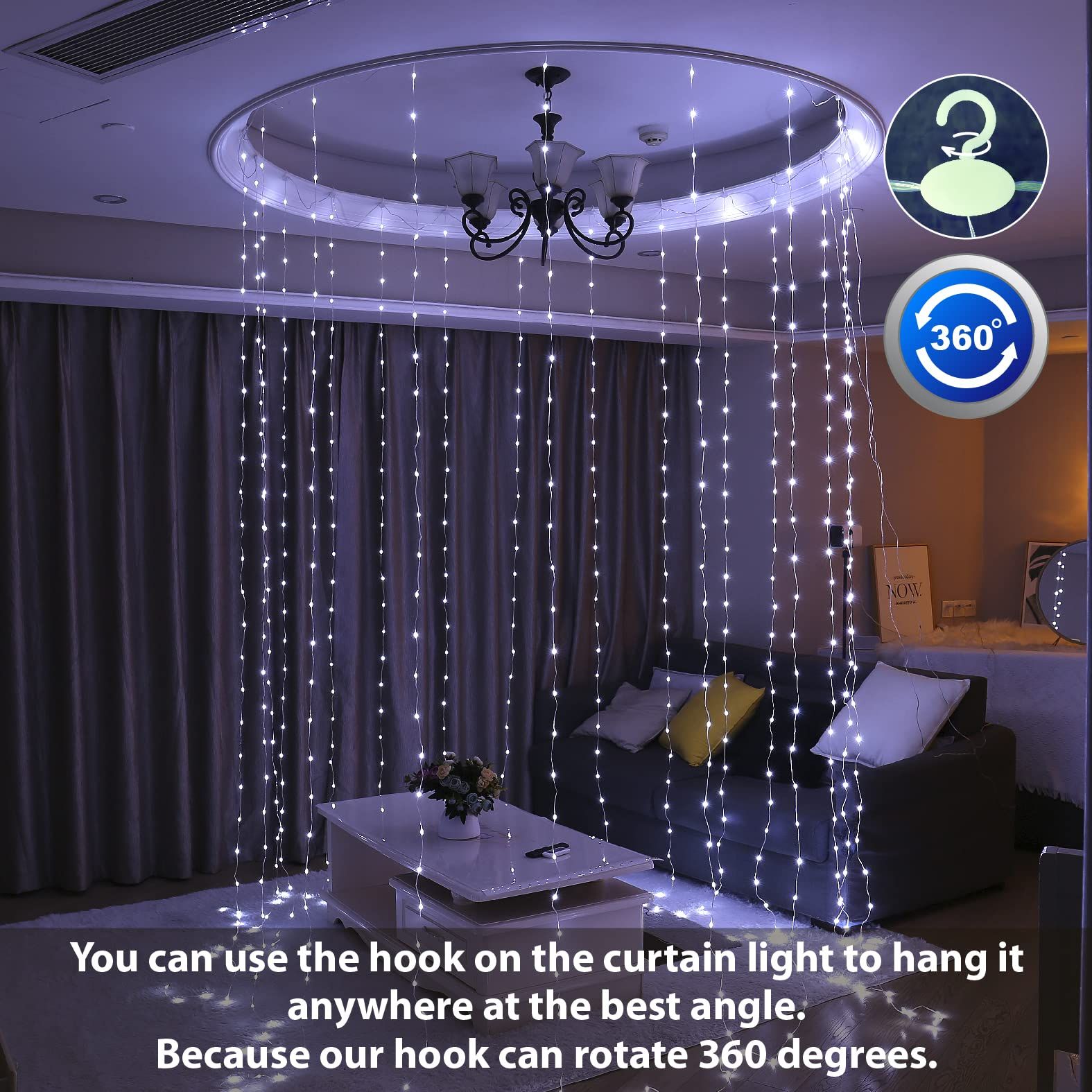 300LED White Fairy Curtain Lights for Bedroom, 3mx3m 8 Modes USB Plug in Window Christmas Led String Hanging Lights with Remote — image 2