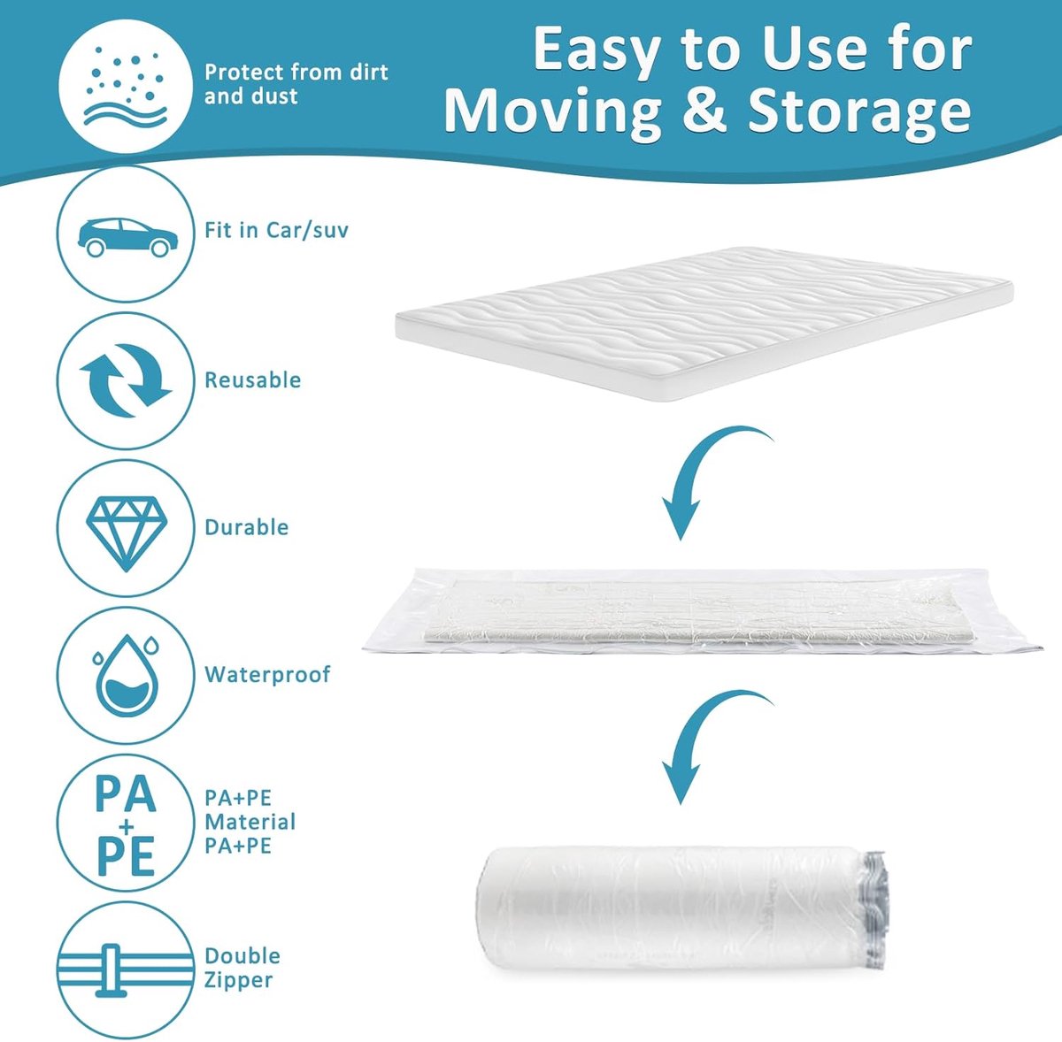 Large vacuum storage bags - 220 × 100cm - vacuum mattress bag - waterproof - resealable - with zipper - reusable - space-saving bags - vacuum seal - for — image 4