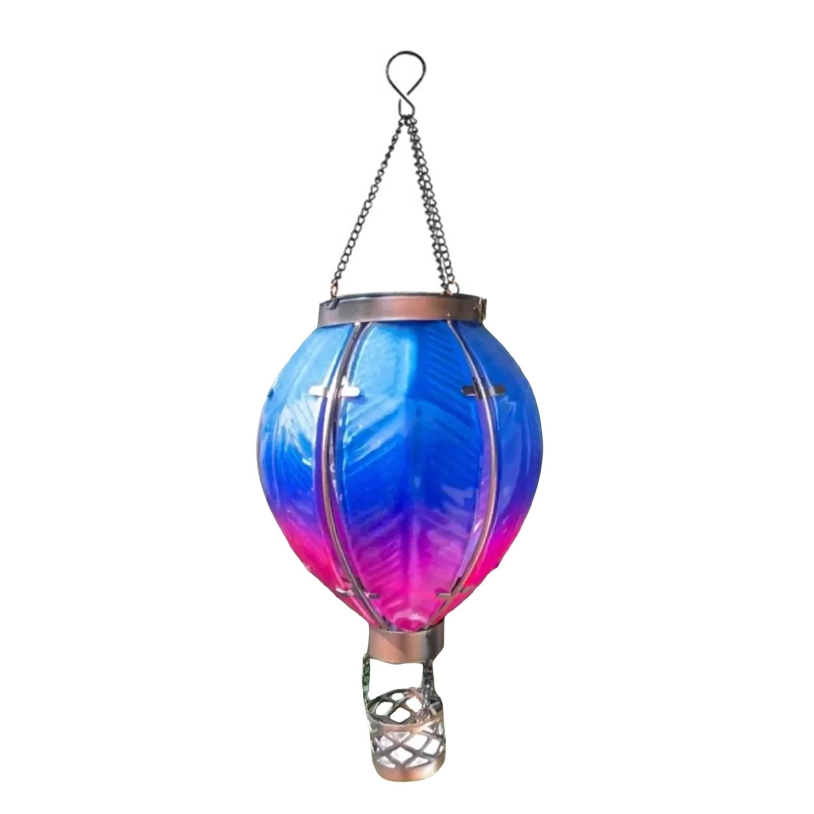 Hot Air Balloon Solar Lantern, Flickering Flame Hanging Solar Lanterns Outdoor Garden Patio Light Decoarion (Blue)