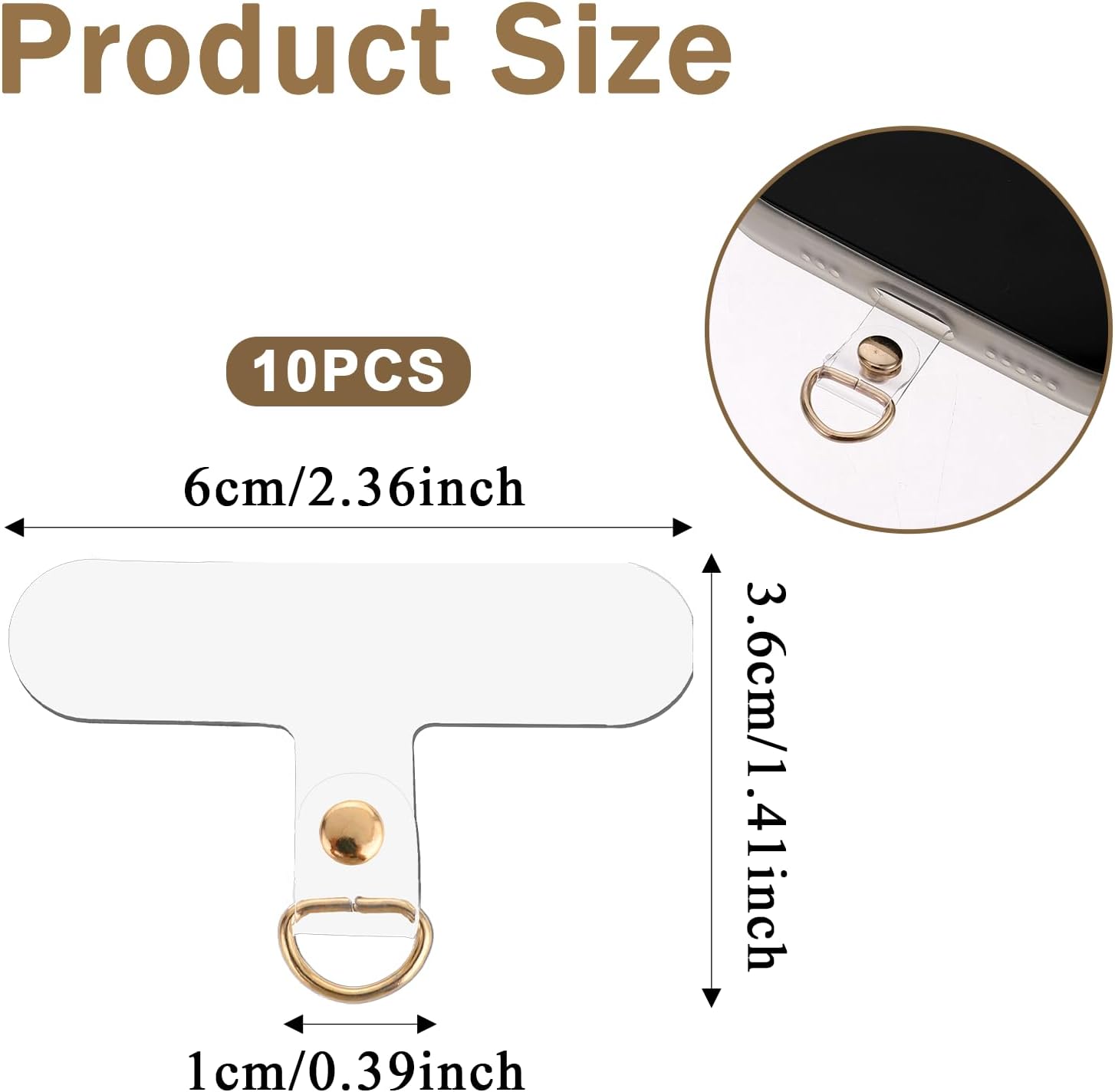 Vin Beauty 10 Pack Universal Gold Phone Tether Tab, Phone Lanyard Tab Without Adhesive, Tether Tabs for Cell Phone Tether Tab Phone Lanyard Replacement for
