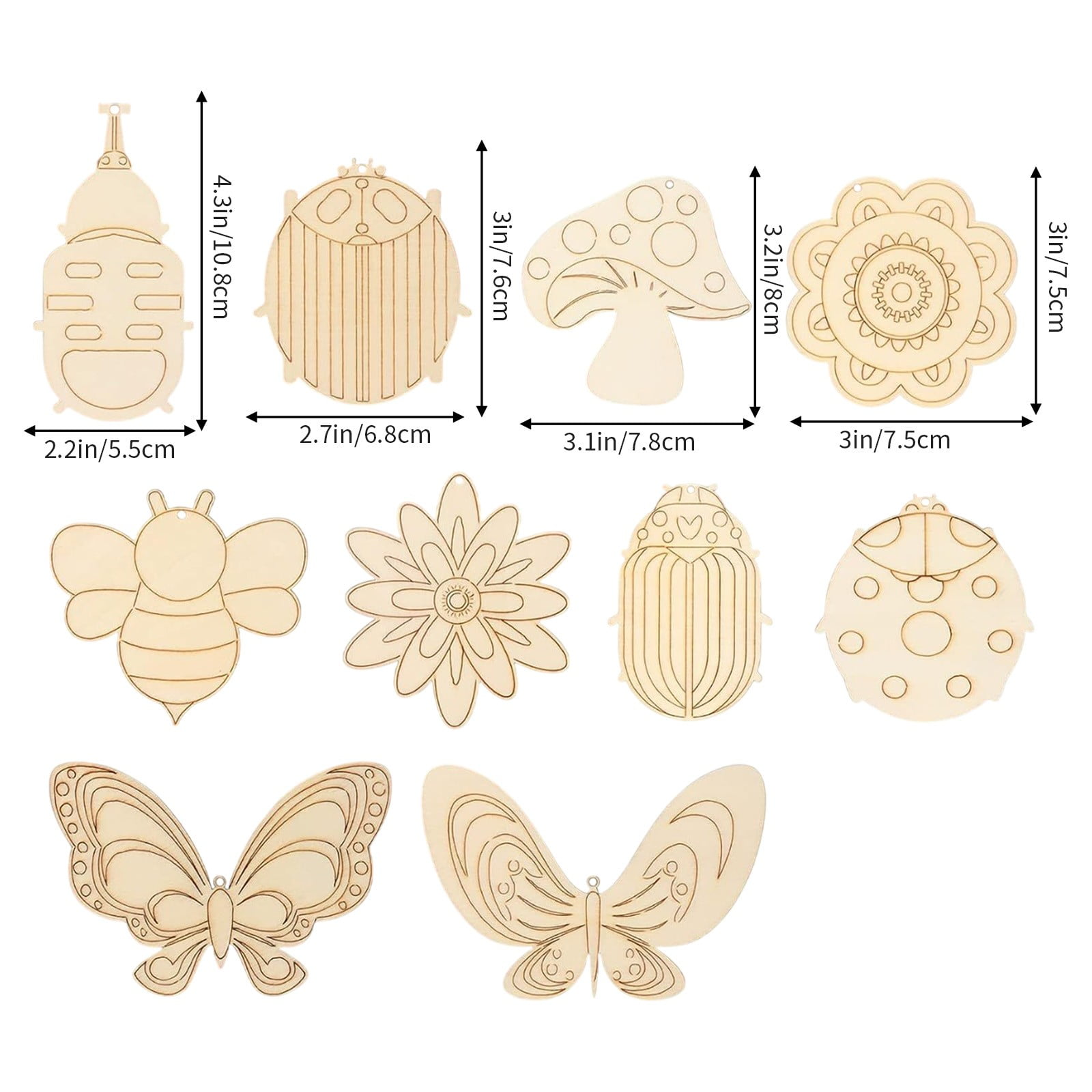 60Pcs Wood Cutouts Ornaments for Crafts Butterfly Flower Unfinished Wooden Slices DIY Paint Crafts Blank Hanging Embellishment for Painting Spring Holiday โ image 2