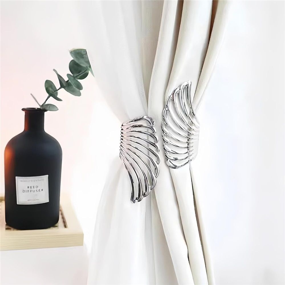 Decorative Curtain Tiebacks, Set of 2, Shiny Metal Spring Drapery Holdbacks No Install Elastic Curtain Hooks, for Home, Office, Bedroom Drapes Window — image 3