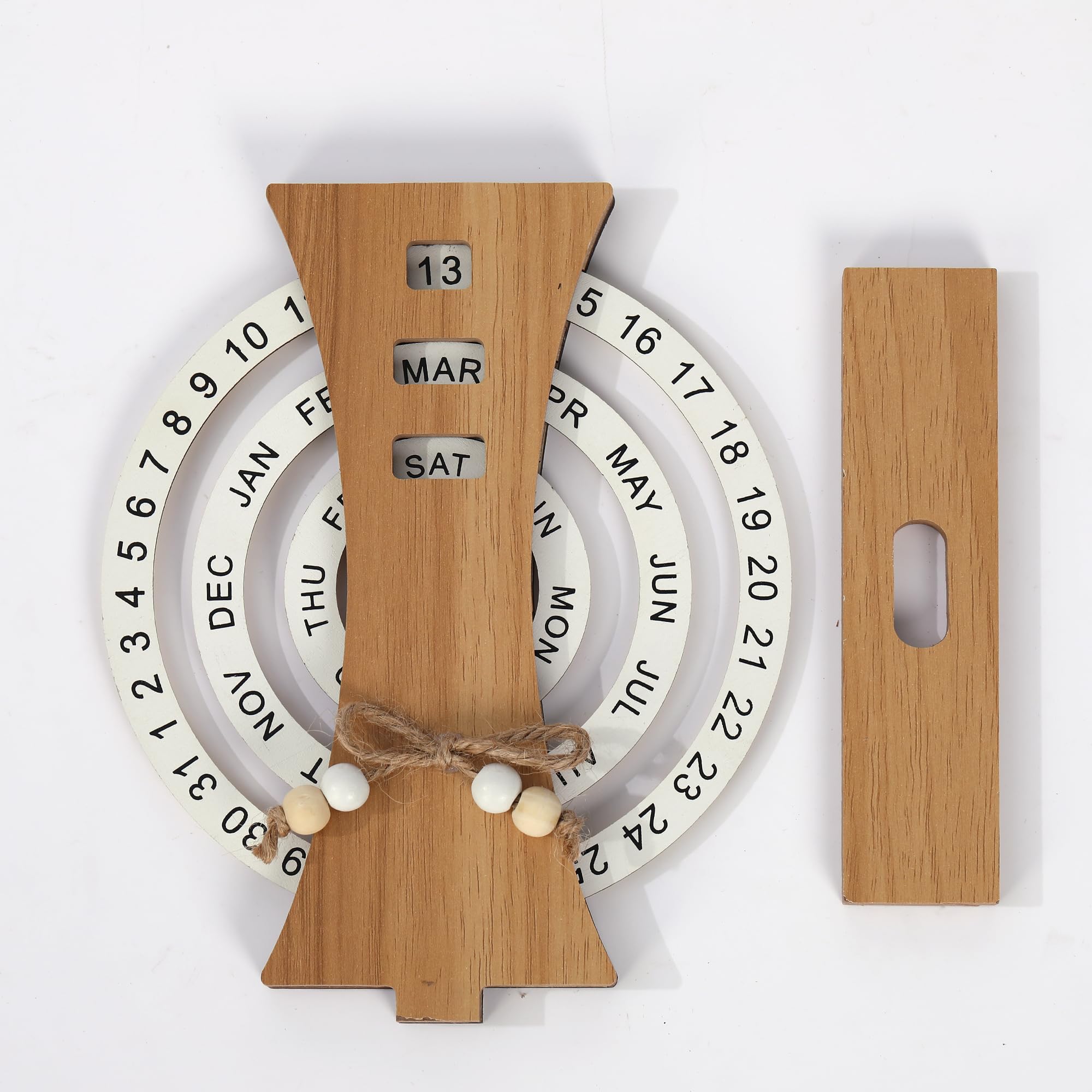 Wooden Perpetual Calendar with Rotating Discs – Elegant Desk Decor for Home & Office, Date Day Month Display (Natural Wood) — image 6
