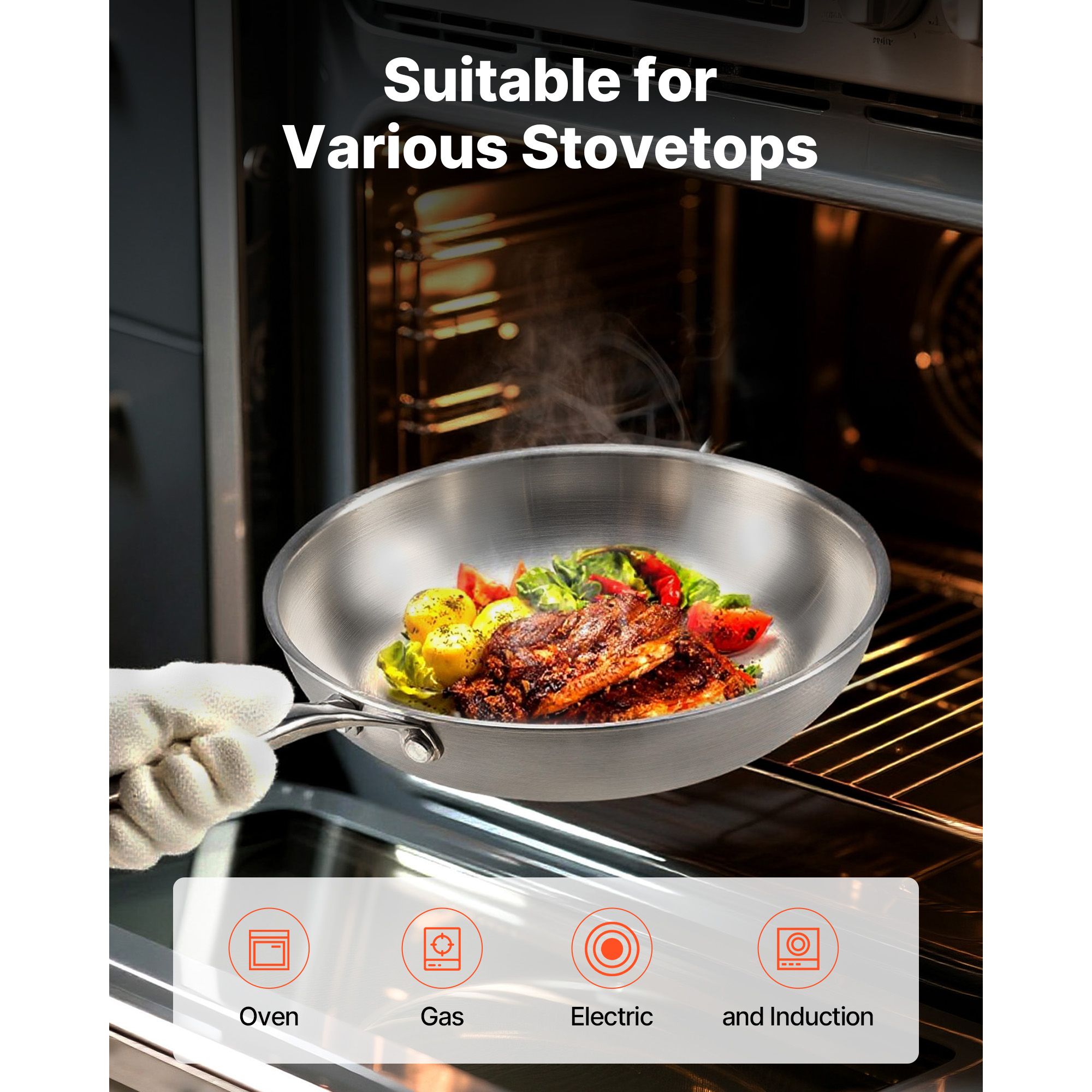 Tri-Ply Stainless Steel Frying Pan, 3 Piece (240, 280, 320 mm), Cooking Skillet with Heat-Resistant Handle, Chef's Kitchen Cookware, Oven, Gas, Electric โ image 6