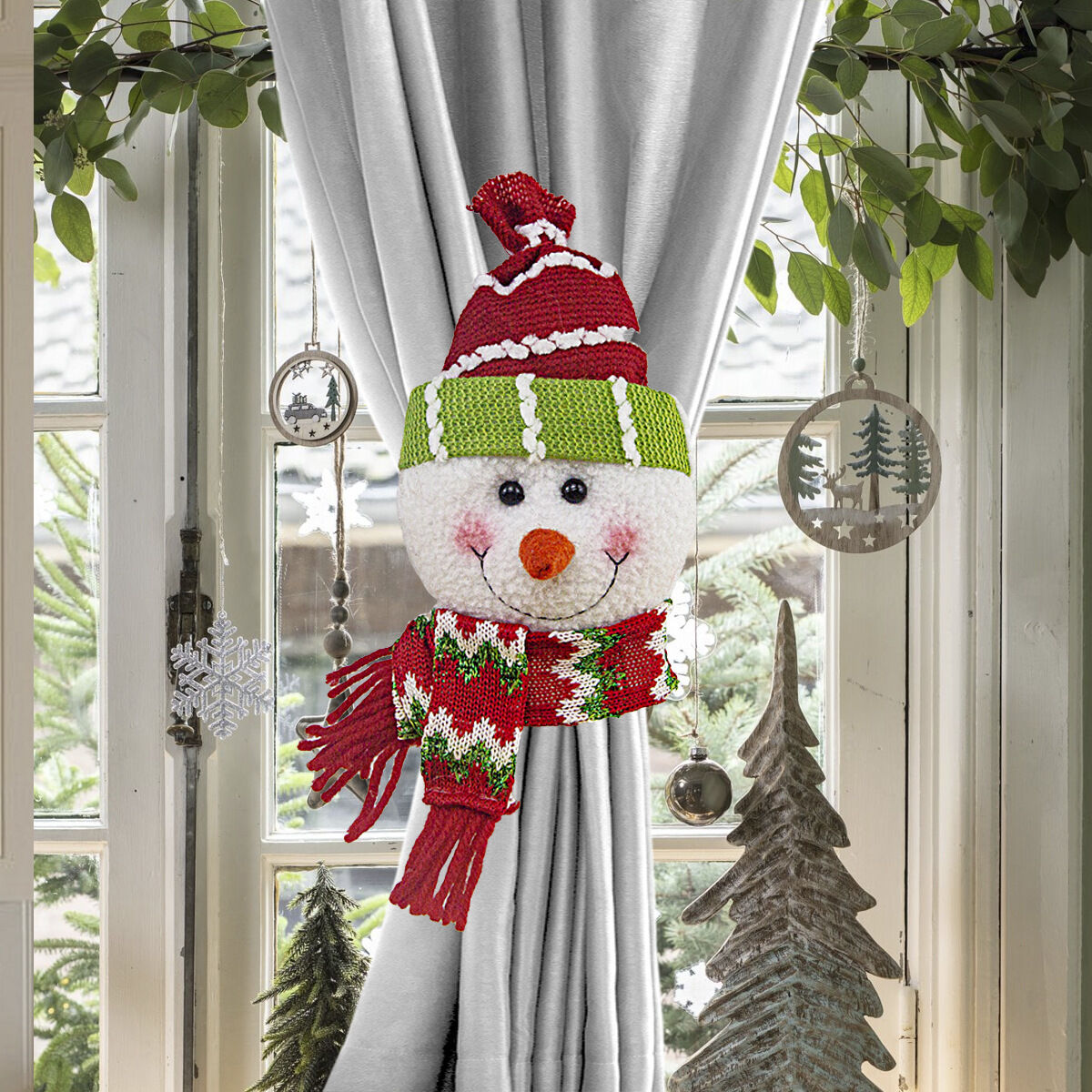 Christmas gift Warm Christmas Atmosphere - Festive Curtain Tie Decorations - Santa & Snowman Designs - Cozy Knitted Fabric(Santa Claus) — image 2