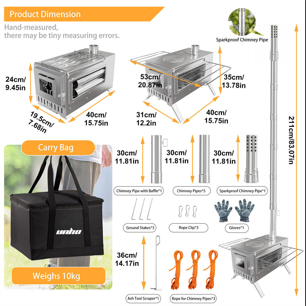 Stainless Steel Wood Burner Stove for Camping w/ Chimney & Bag โ image 4