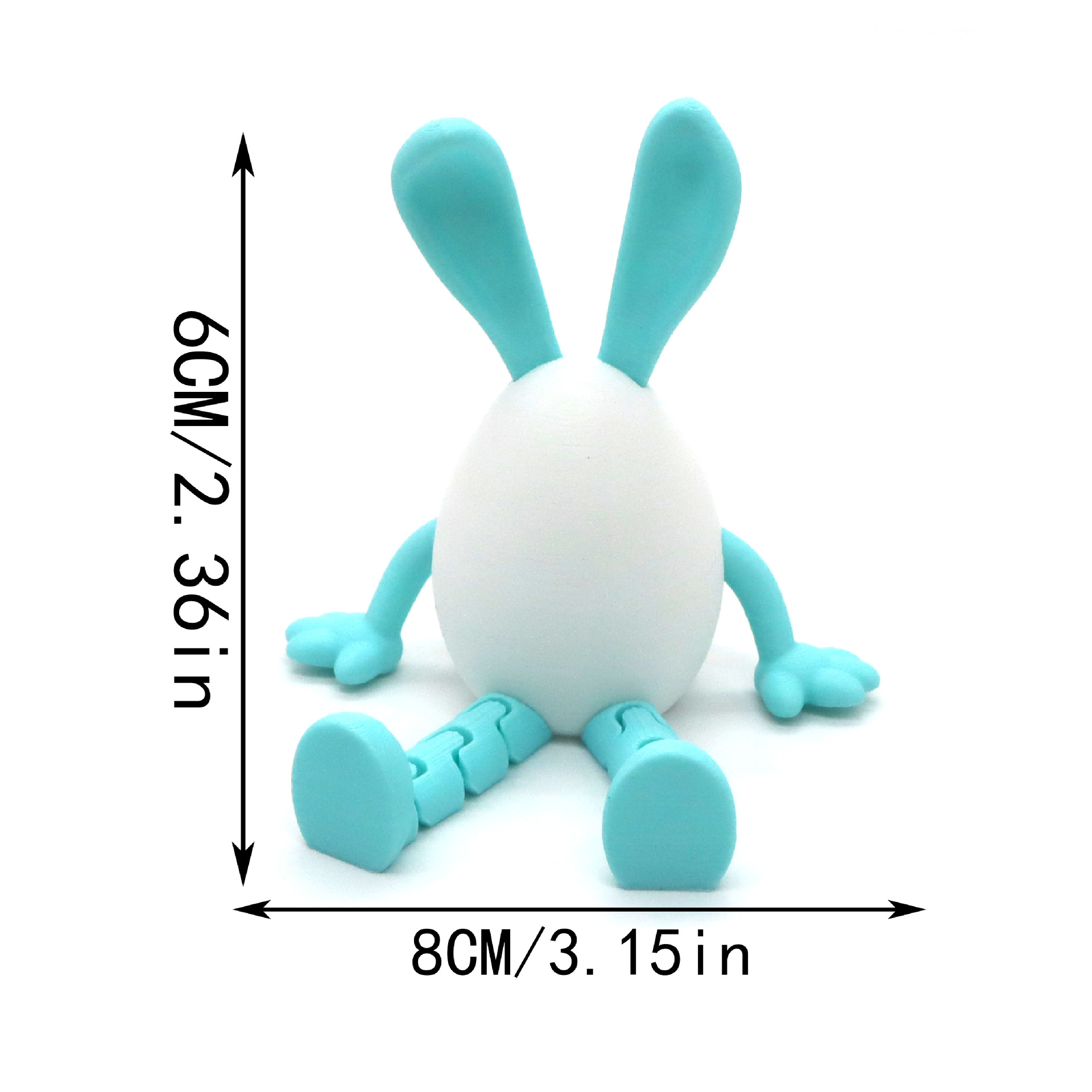 3-Piece Blue rabbit-ear white egg Easter Figurine Set – Identical Poseable Egg-Shaped Toys for Holiday Display and Interactive Play — image 5