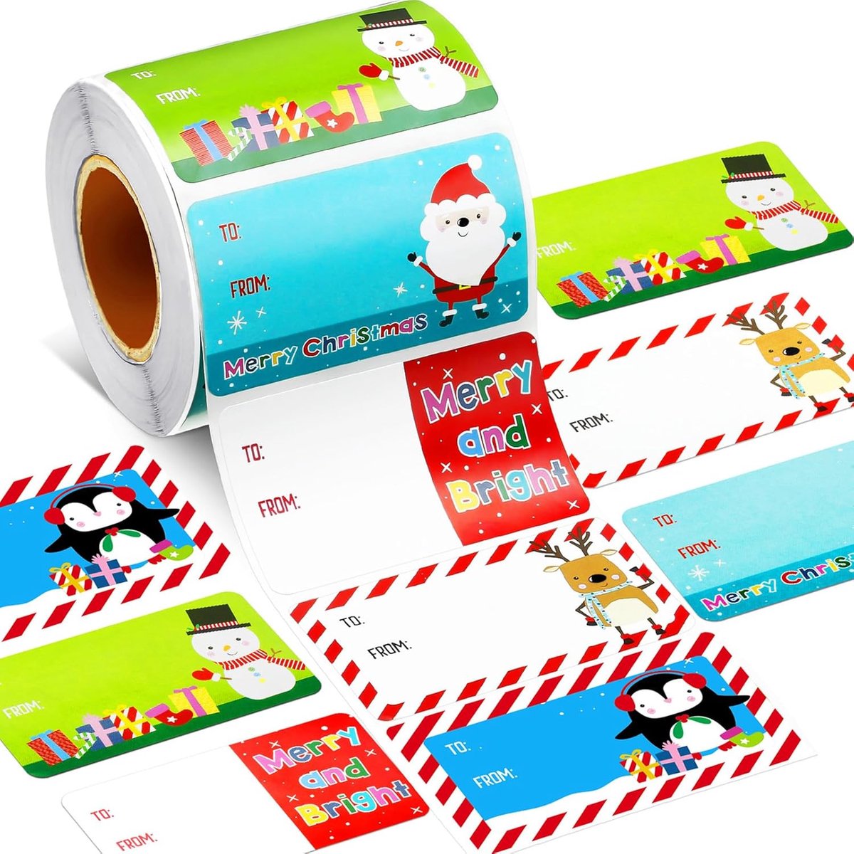 Christmas gift tags - 500 pieces self-adhesive Christmas gift tags - stickers for wrapping paper and holiday decoration - classic style 2.95 x 1.6 inch