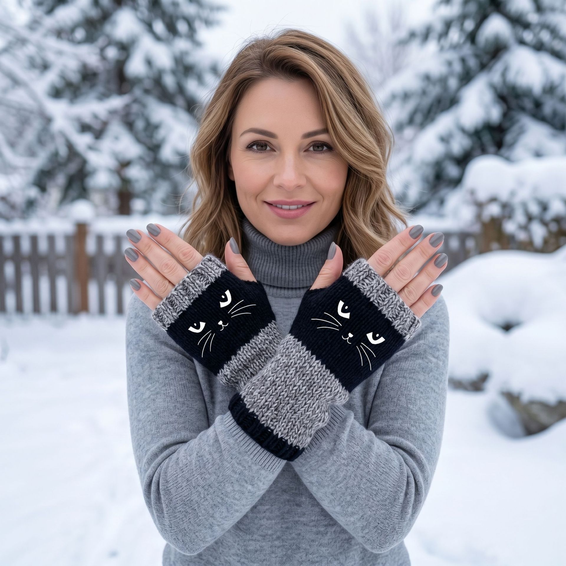 Warm Fashion Spliced Knit Half‑Finger Gloves Hand Protection Work Daily Accessory 2 Pcs Letter Purple Pattern Great Christmas Present — image 5