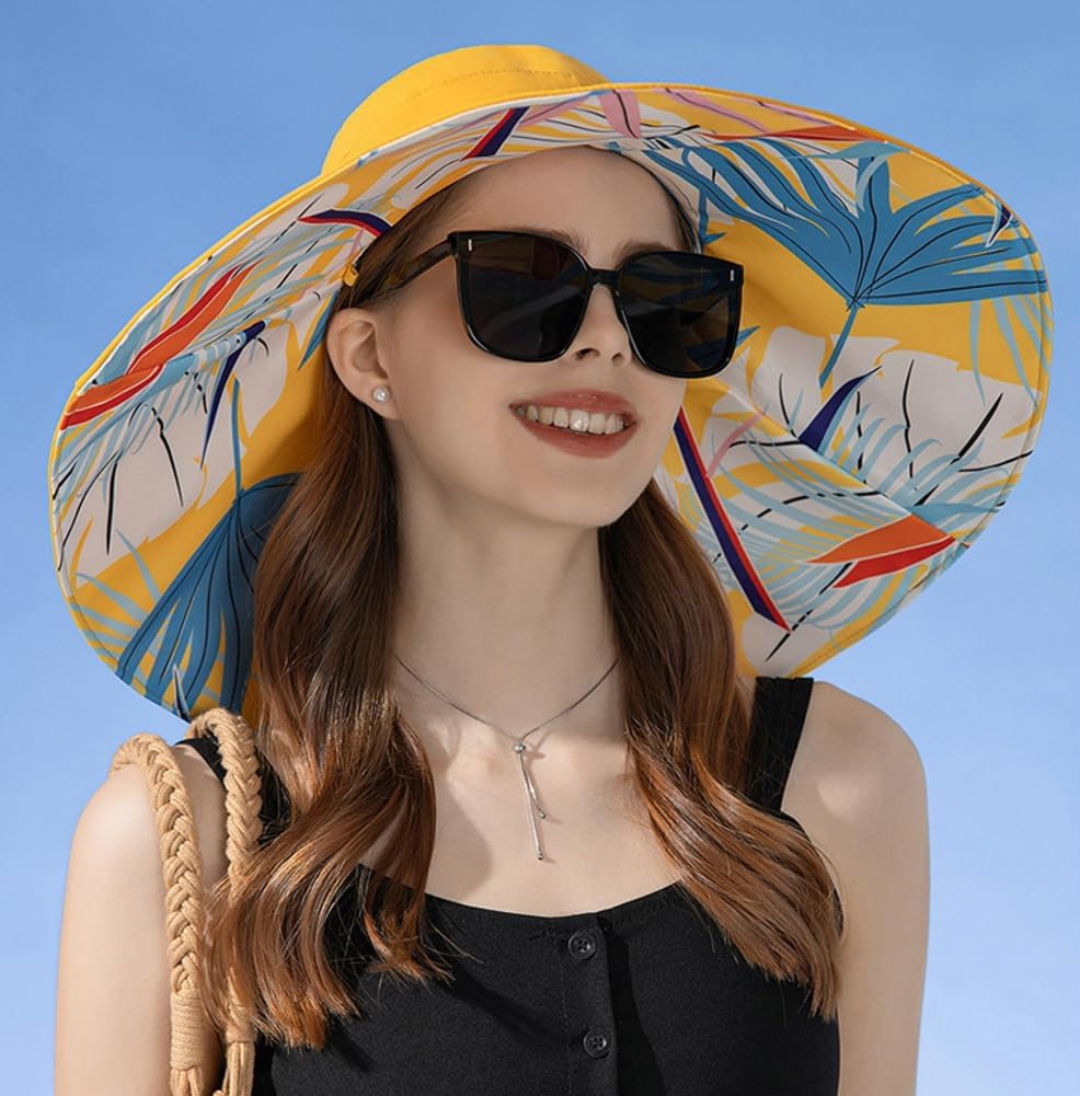Super Wide Brim Sun Hat for Women Packable Reversible Double-Side-Wear Hats UV Protection Summer Beach Bucket Cap โ image 2