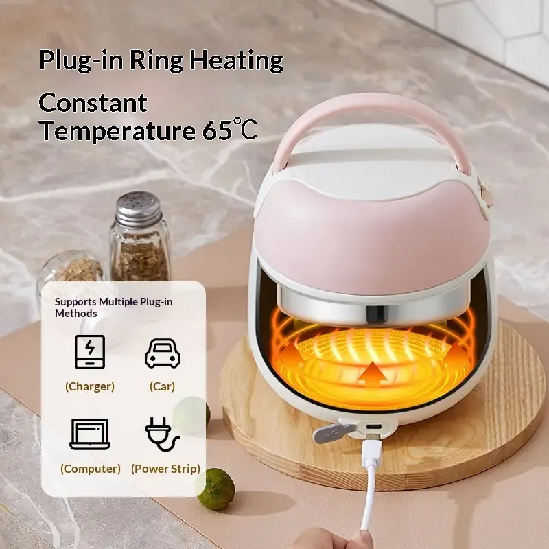 Portable Electric Lunch Box – 65°C Constant Rapid Heating, 304 Stainless Steel Removable Inner Container, 360° Leak-Proof with Handle — image 3