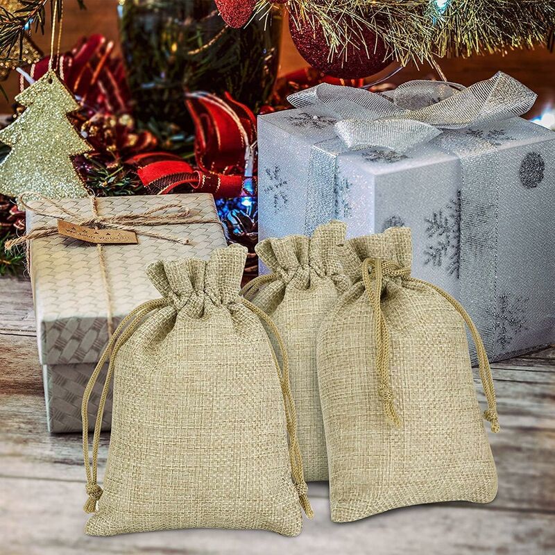 100 pcs Jute Bags 7X9Cm, Reusable Gift Bags, Burlap Pouches With Drawstring For Jewelry Gift Party Birthday Christmas — image 4