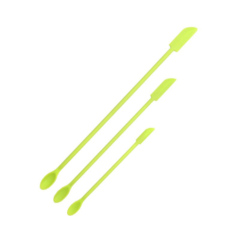 Green Silicone Mini Double Ended Spatula Spoon Set of 3 Sizes - Flexible Kitchen Mixing Spatula with Long Handle for Narrow Cosmetic Bottles Jam Jars