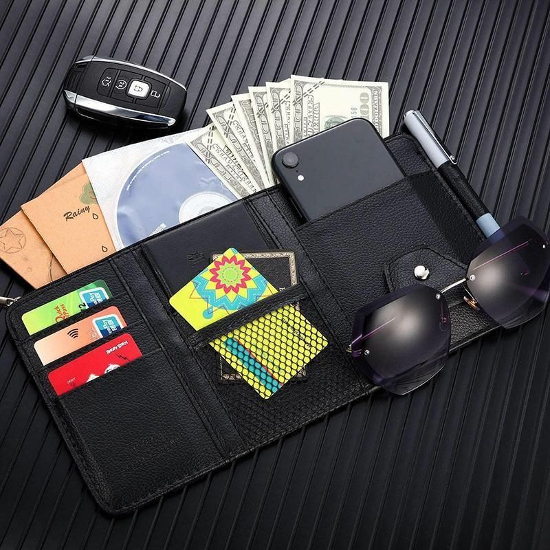 Car Sun Visor Organizer Pocket Card Storage Pouch Holder with Zipper Net Black — image 4