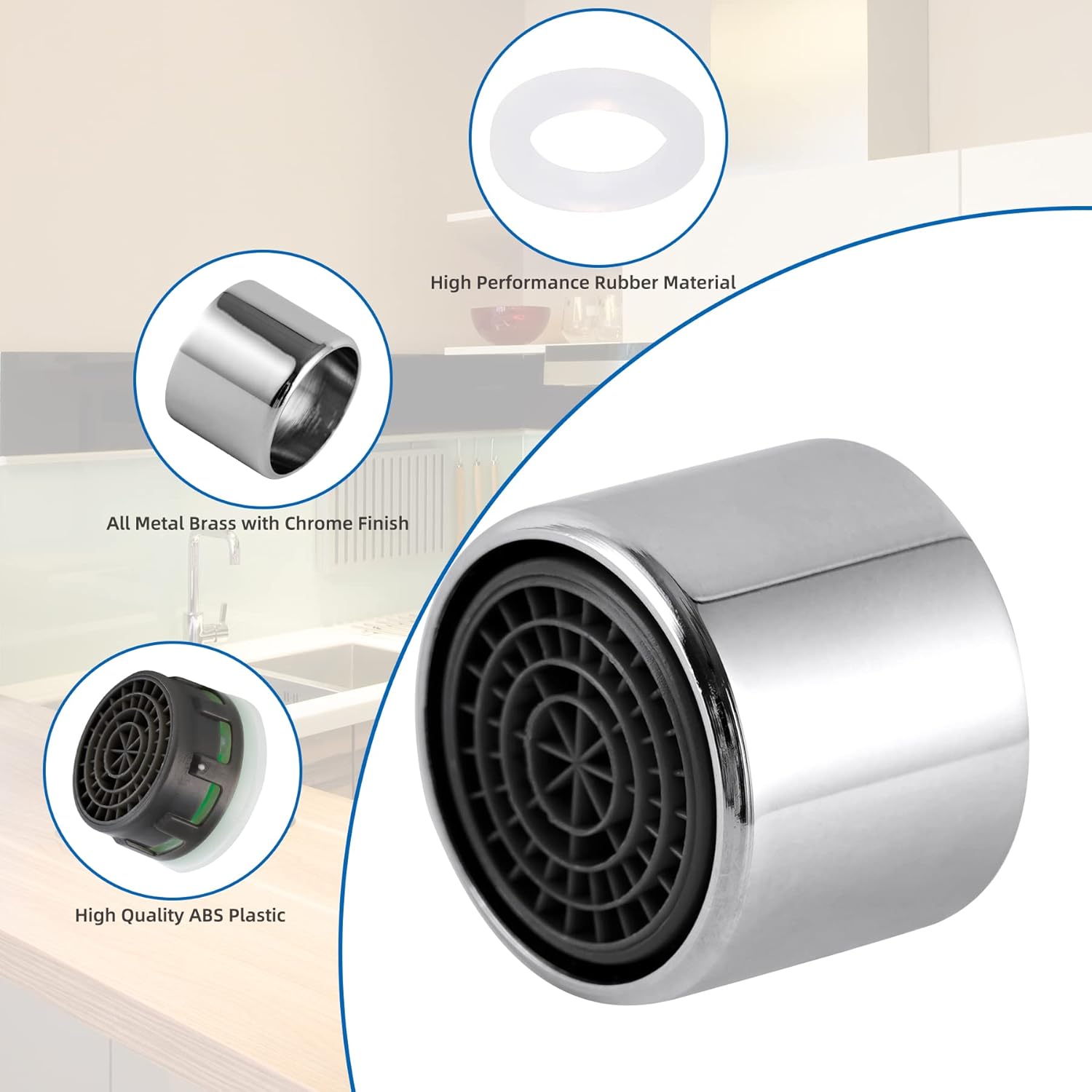 4 Pack Faucet Aerator, Kitchen Sink Aerator Shell with Built-in Filter, 55/64 Female Thread Bathroom Faucet Filter, Splash-Proof, Chrome Finish โ image 2