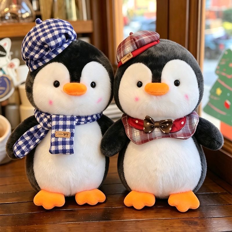 23cm Blue Grid Cute Penguin Plush Toy with Hat, Plush Animal Doll, Cute Penguin Toy, Birthday Gift, Home Decoration — image 3