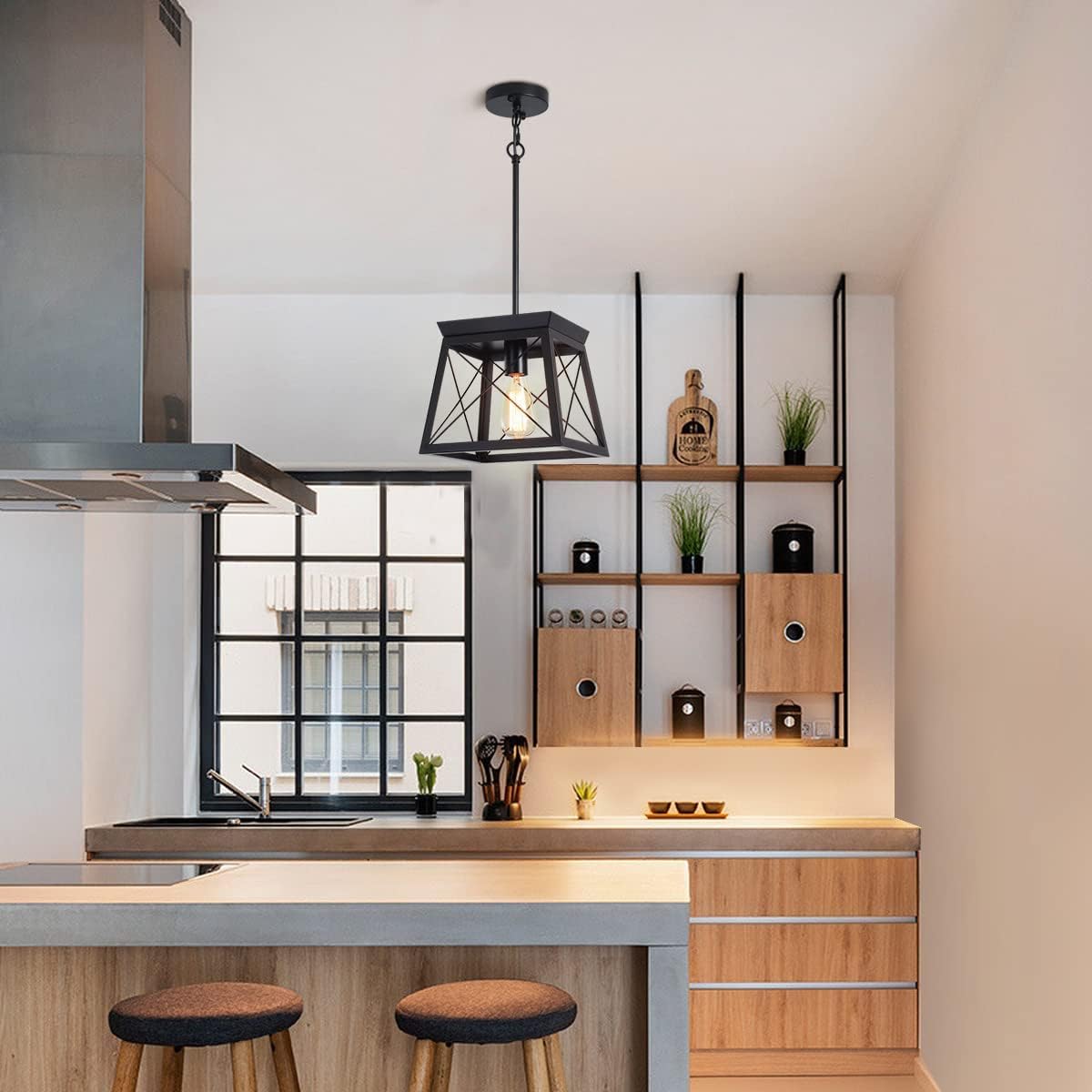 Farmhouse Pendant Light Rustic Lantern Chandelier Black — image 2