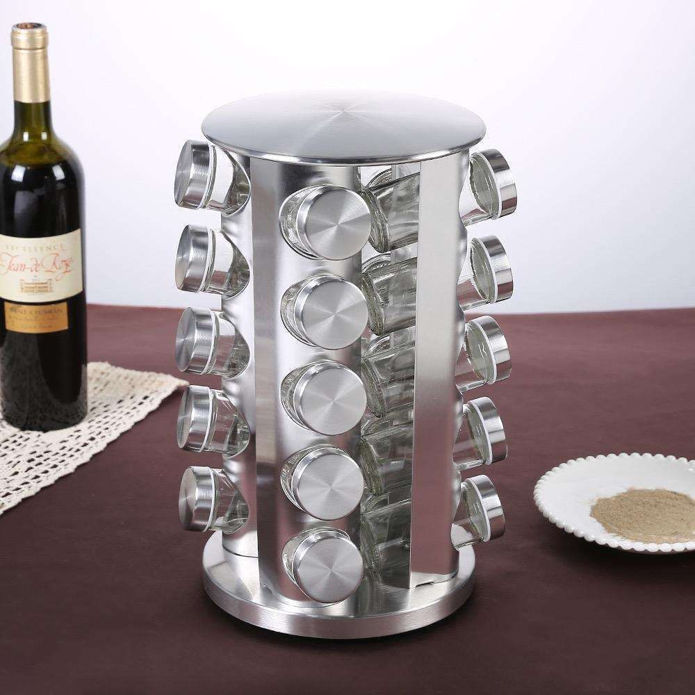 20 Glass Jars with Labels, Transparent, Rotating Spice Tower — image 3