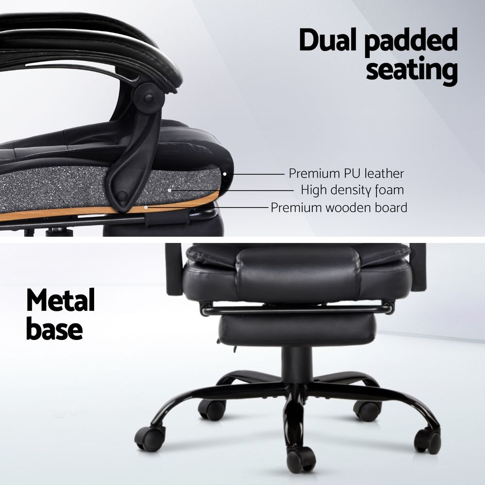 Artiss 2 Point Massage Office Chair PU Leather Footrest Black — image 6