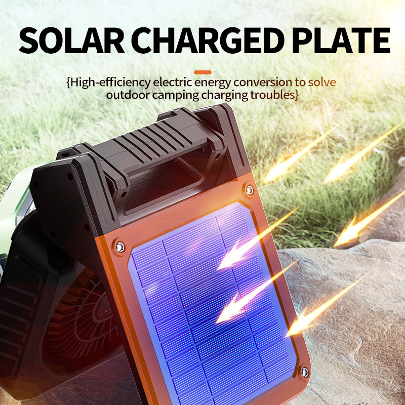Solar & USB Rechargeable Camping Fan with LED Light - Portable Power Bank, 180° Collapsible(Orange) — image 3