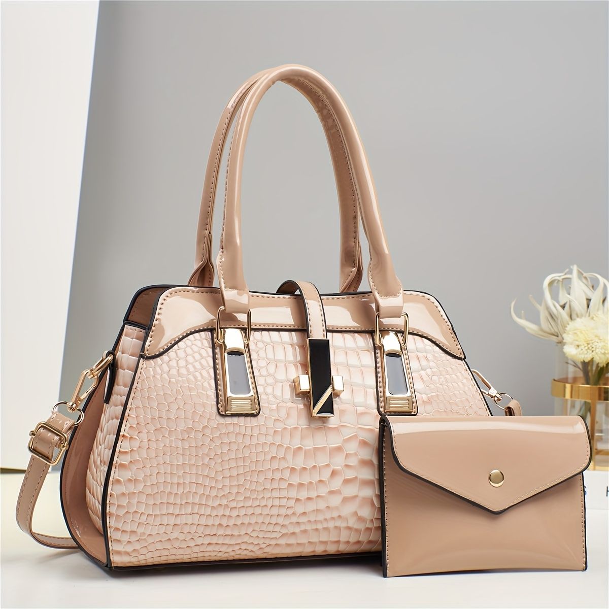 Blue Women'S Handbag Croc-Embossed Handbag Patent Leather Handbag Women'S - Blue - Size 29-13-21