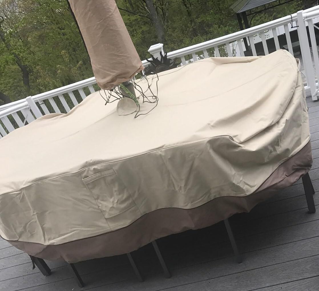 Patio Table & Chair Cover with Umbrella Hole: Water-Resistant Outdoor Furniture Cover for Rectangular/Oval Garden Sets (274x208x58 cm LxWxH) — image 6