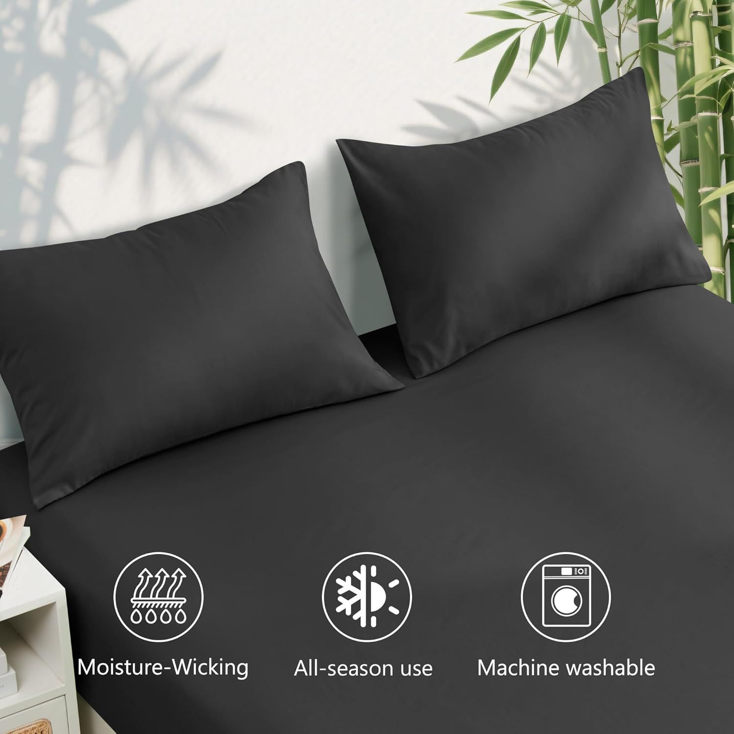 Hotel Breathable Bamboo Fitted Sheet & Pillowcase-3 Piece-Ultra Soft 2000TC Breathable Fitted Bed Sheets Set with 40 Centimetre Deep Pocket-Cooling Sheets for — image 4