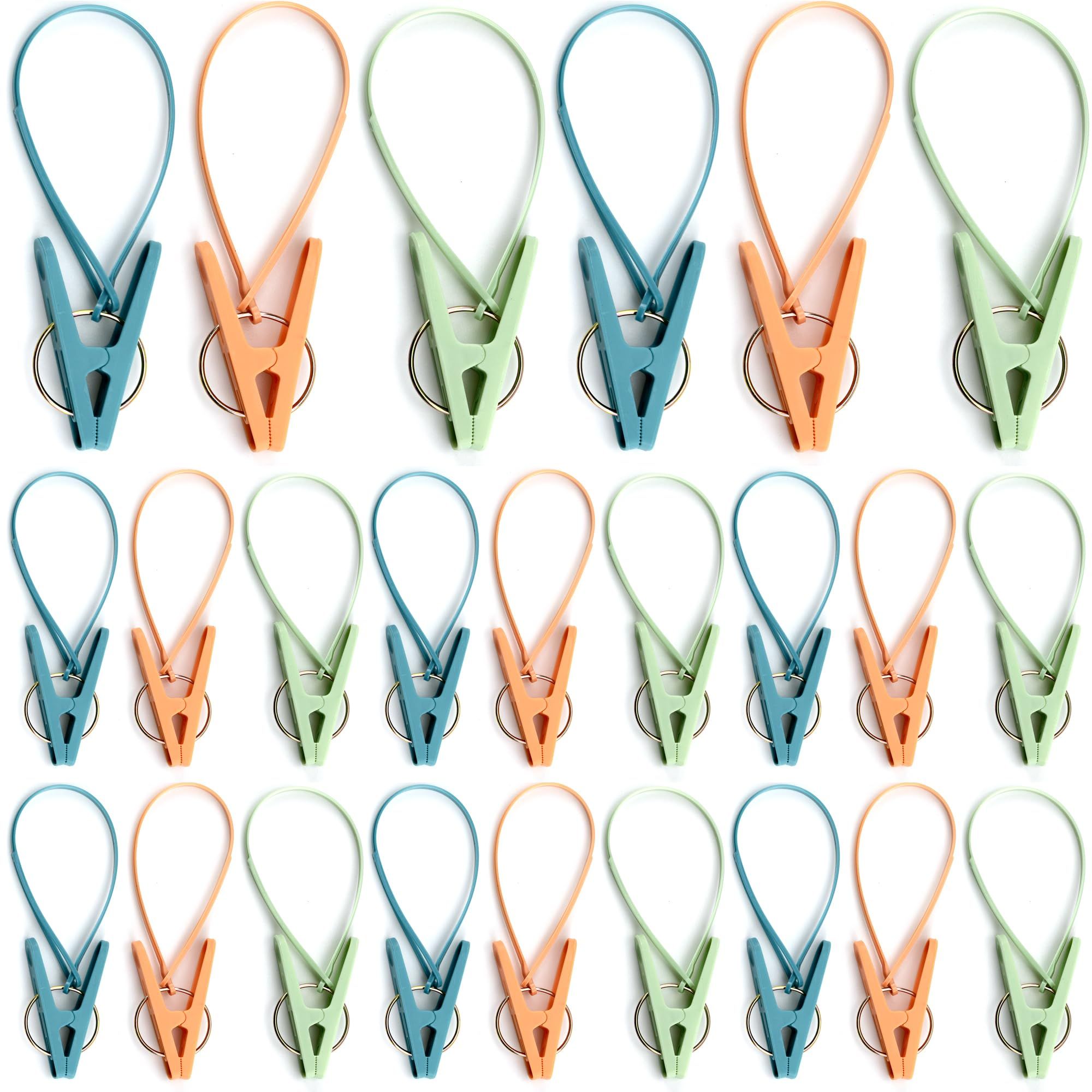 24 Pack Clothes Pins Clothes Peg Clip Pins with Plastic Rope for Clothesline Multicolor Drying Clothing Clips Hooks Clothes Hanger
