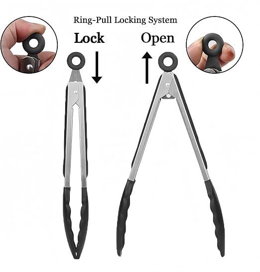 4 Pcs Kitchen Tongs Stainless Steel Set-9" & 12" Tong with Non Slip Silicone Tips and Grip, 11" Stainless Steel Cooking Tongs, Heat Resistant Kitchen Utensils — image 6