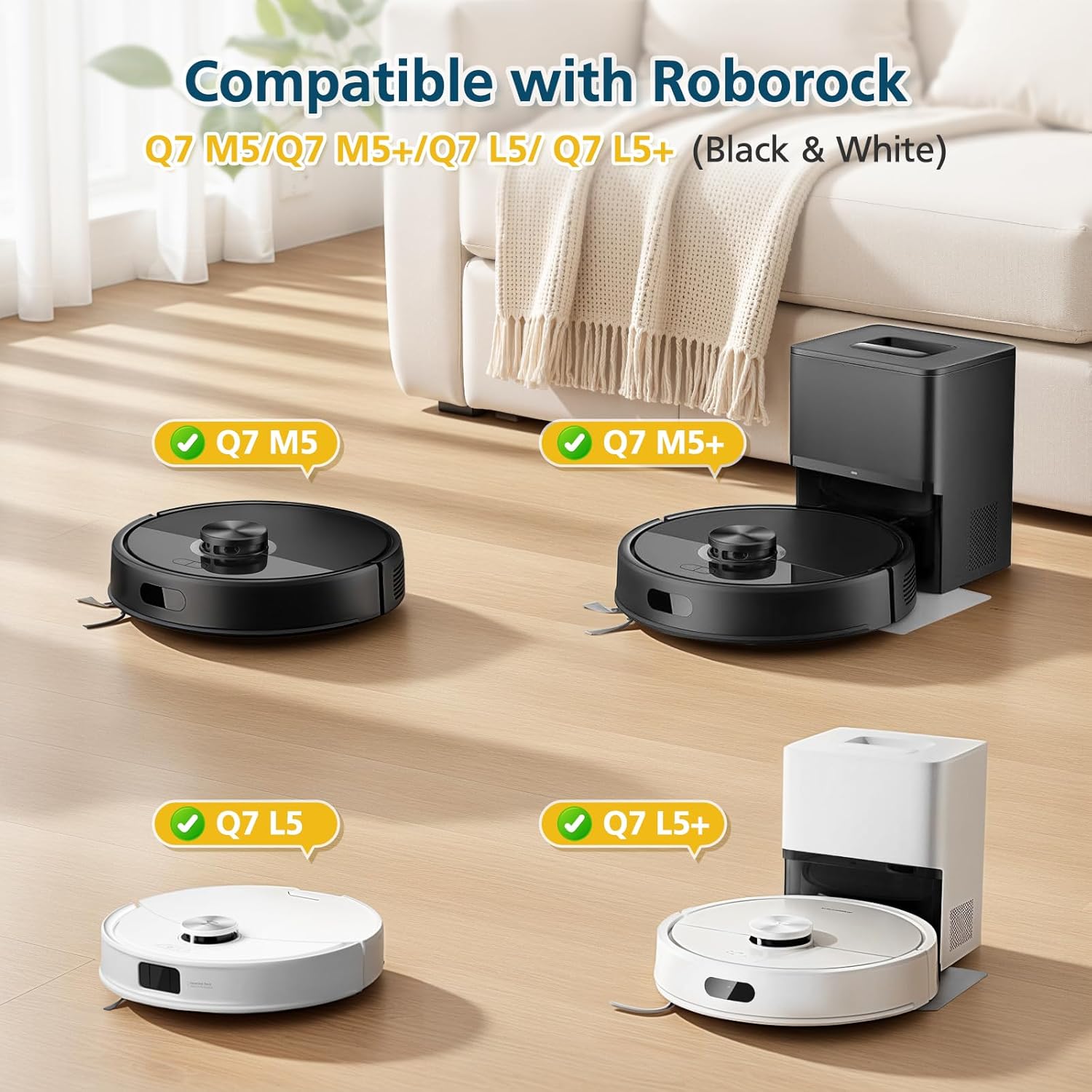 Replacement Parts Accessories Compatible with Roborock Q7 M5+/ Q7 M5/ Q7 L5/ Q7 L5+ Robot Vacuum Cleaner, 2 Roller Brushes, 6 Mop Pads, 6 Side Brush, 4 — image 2