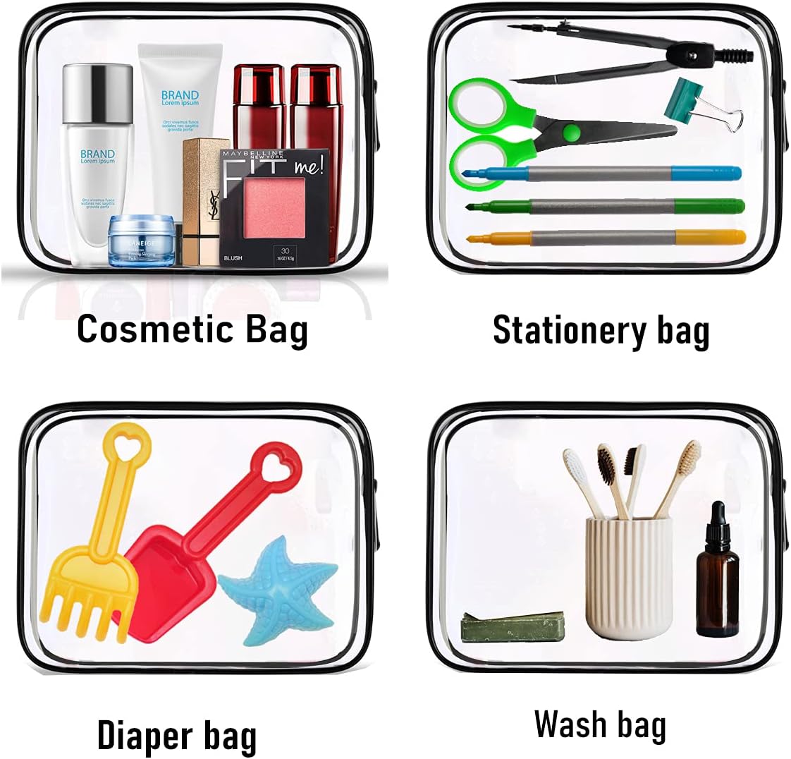 4 Pack Clear Cosmetic Bag for Travel - TSA Approved Toiletry Makeup Pouch Carry-on Airport Airline Compliant Portable PVC Waterproof With Zipper Women Quart — image 6