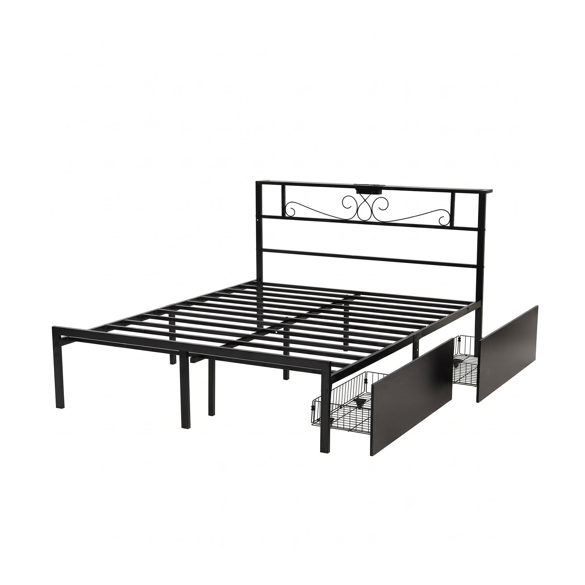 Artiss Double Bed Frame with Charging Station & Storage Drawers Metal โ image 2