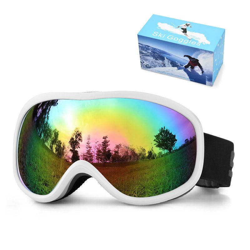 Winter Double-Layer Anti-Fog Spherical Ski Goggles, Sand white+imitation powder flakes