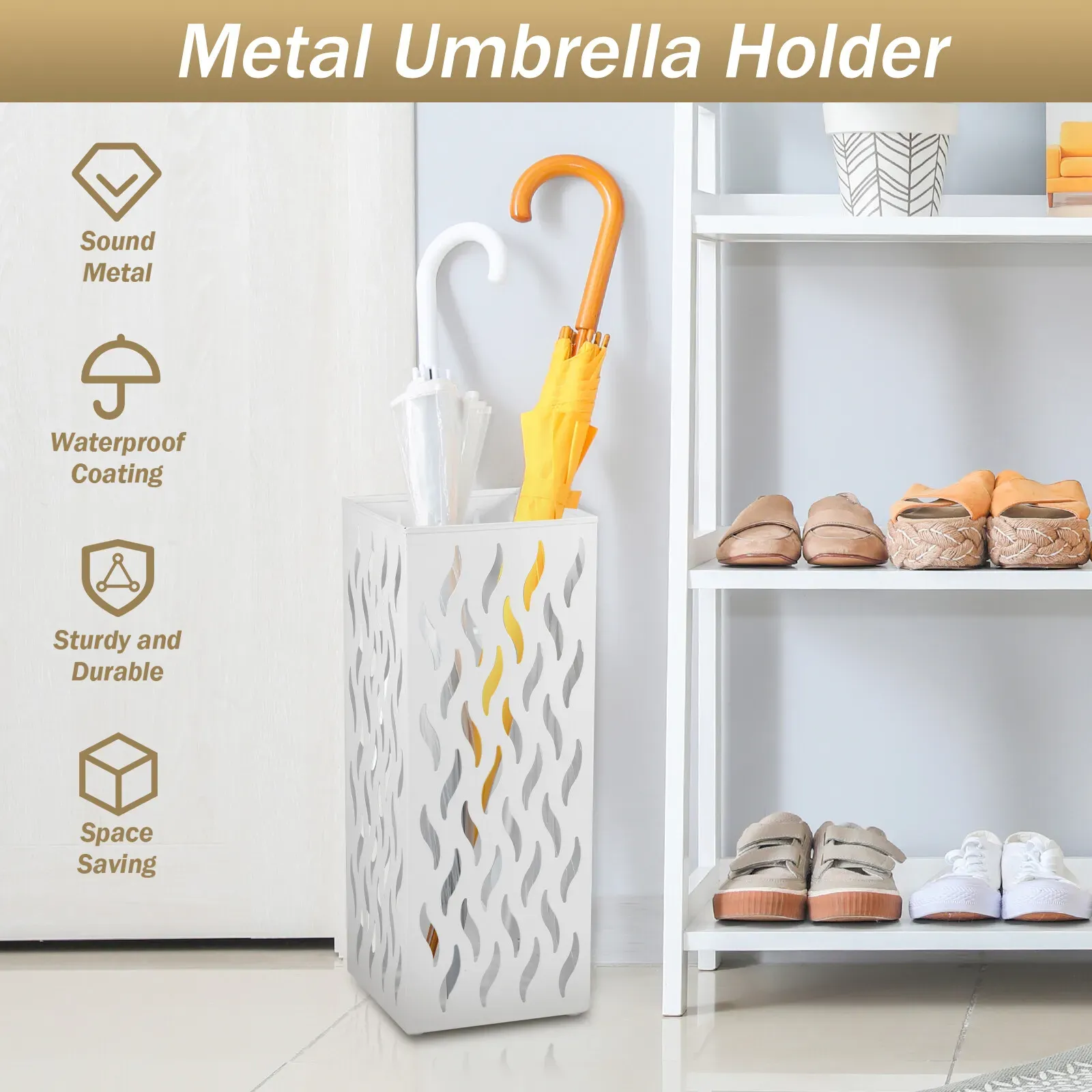 Rectangular Black Metal Umbrella Stand Holder - Space-Saving Design, 16.5x16.5x42cm โ image 5